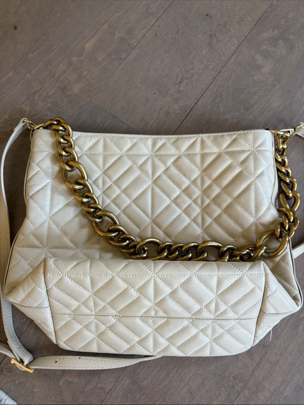Monica Bini Quilted Leather Shoulder Bag with Gold Chain - Cream ,  Italy